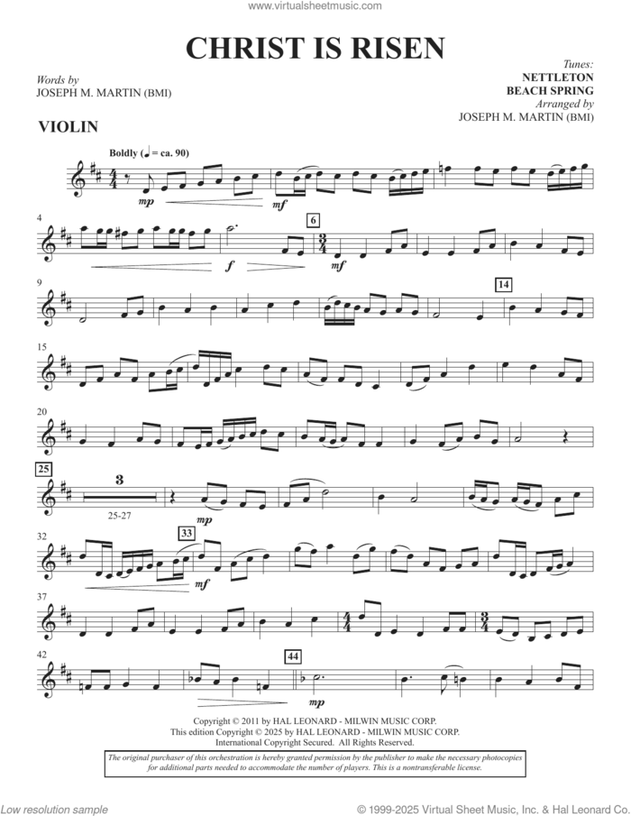 Christ Is Risen (from The Song Everlasting) sheet music for orchestra/band (violin) by Joseph M. Martin, Benjamin Franklin White and John Wyeth, intermediate skill level