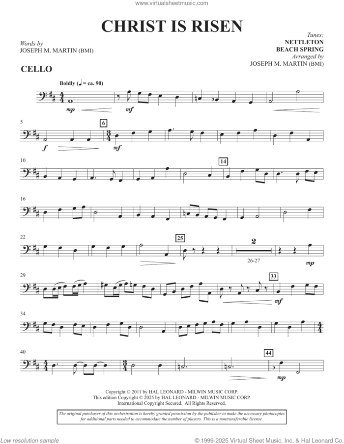 Christ Is Risen (from The Song Everlasting) sheet music for orchestra/band (cello) by Joseph M. Martin, Benjamin Franklin White and John Wyeth, intermediate skill level