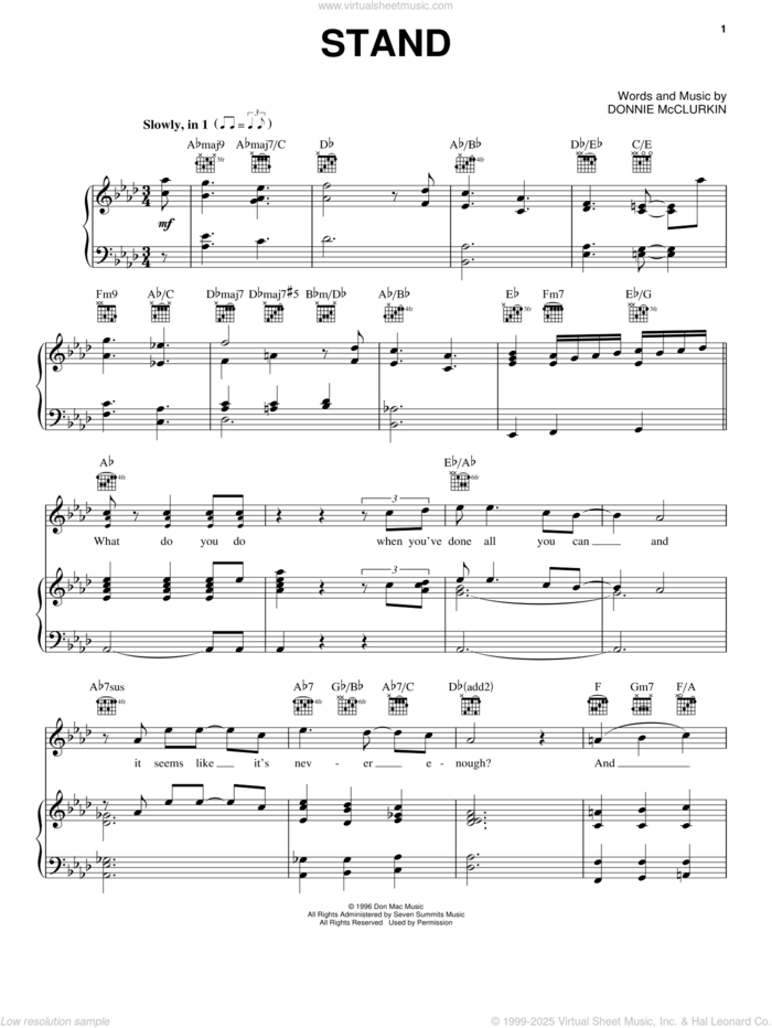 Stand sheet music for voice, piano or guitar by Donnie McClurkin, intermediate skill level