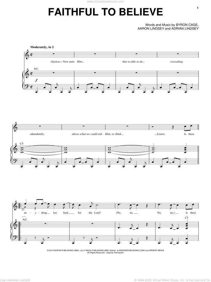Faithful To Believe sheet music for voice and piano by Byron Cage, Aaron Lindsey and Adrian Lindsey, intermediate skill level