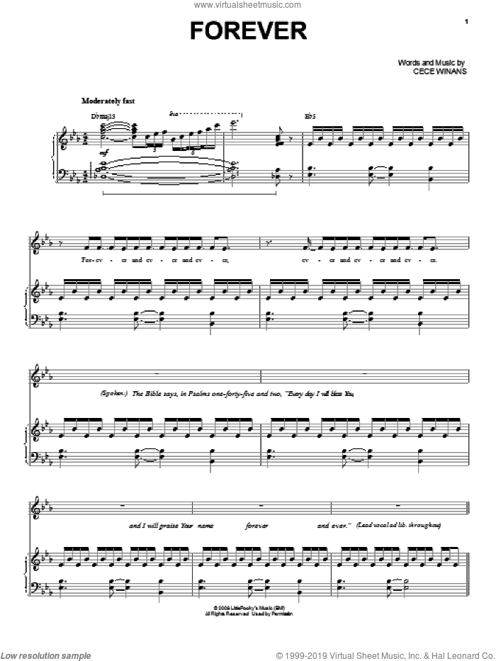 Forever sheet music for voice and piano by CeCe Winans, intermediate skill level