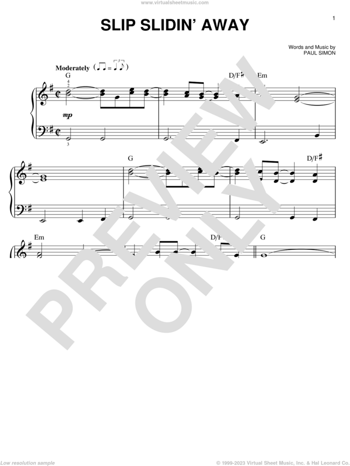 Slip Slidin' Away sheet music for piano solo by Paul Simon, easy skill level