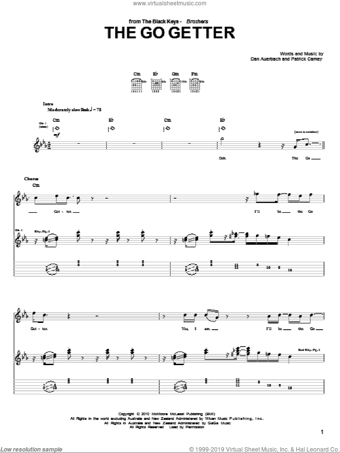 The Go Getter sheet music for guitar (tablature) by The Black Keys, Daniel Auerbach and Patrick Carney, intermediate skill level