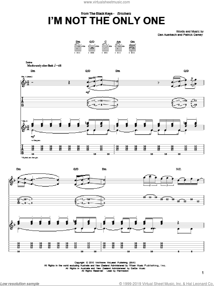 I'm Not The Only One sheet music for guitar (tablature) by The Black Keys, Daniel Auerbach and Patrick Carney, intermediate skill level