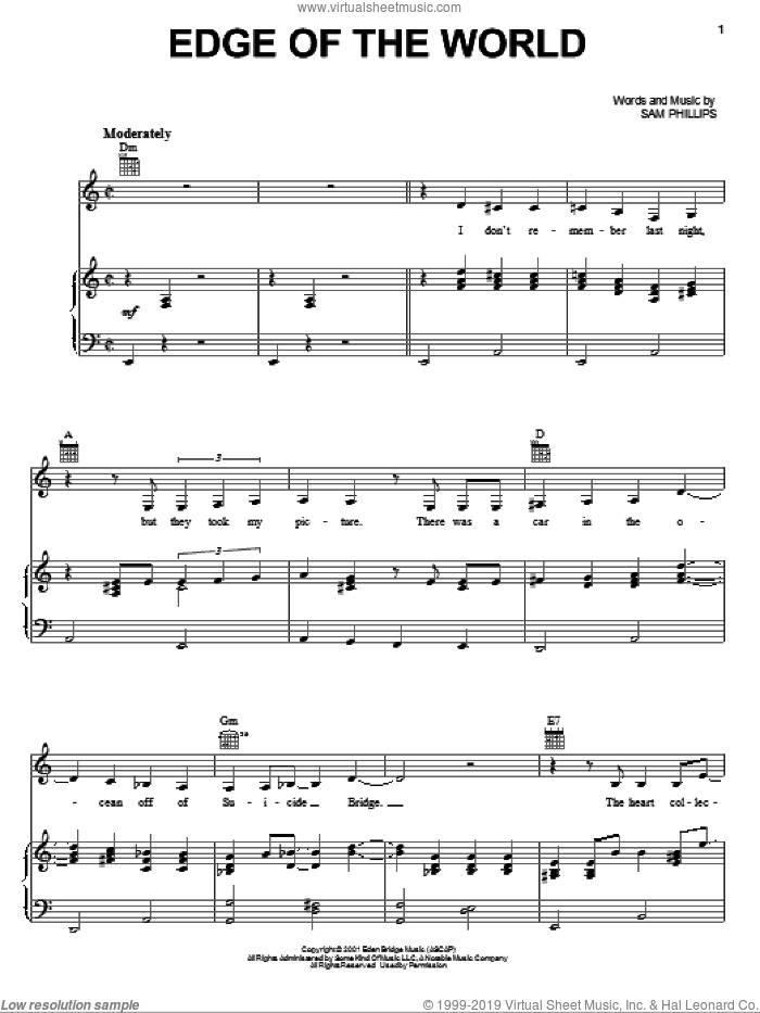 Edge Of The World sheet music for voice, piano or guitar by Sam Phillips, intermediate skill level