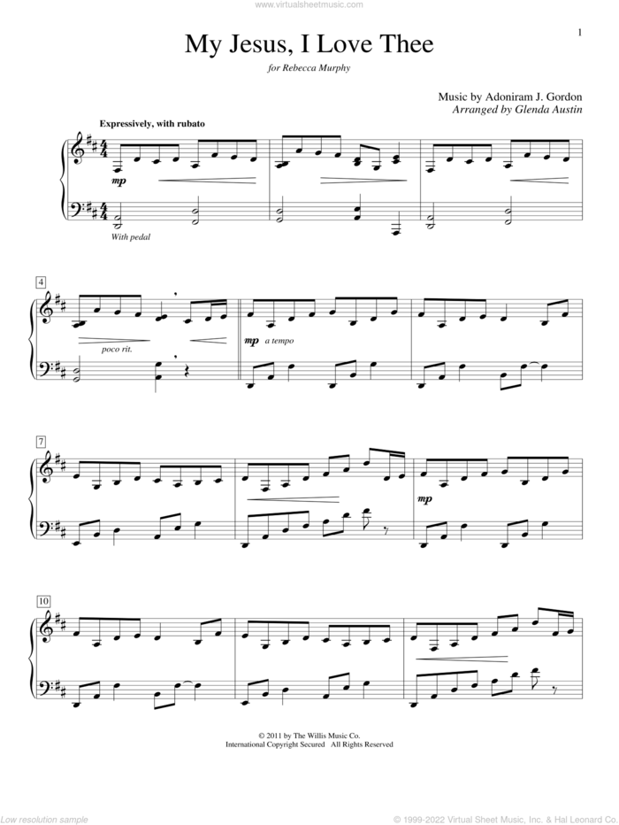 My Jesus, I Love Thee sheet music for piano solo (elementary) by William R. Featherstone, Glenda Austin and Adoniram J. Gordon, beginner piano (elementary)