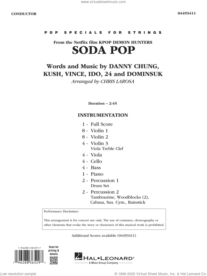 Soda Pop (from KPop Demon Hunters) (arr. Chris Larosa) (COMPLETE) sheet music for orchestra by 24, Chris Larosa, Danny Chung, Dominsuk, Ido, Kush (aka Byoung-hoon Kim), Saja Boys and Vince (aka Joe Rhee), intermediate skill level