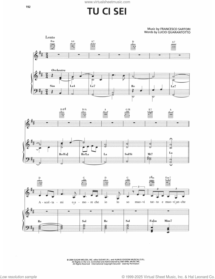 Tu Ci Sei sheet music for voice, piano or guitar by Andrea Bocelli, Francesco Sartori and Lucio Quarantotto, classical score, intermediate skill level