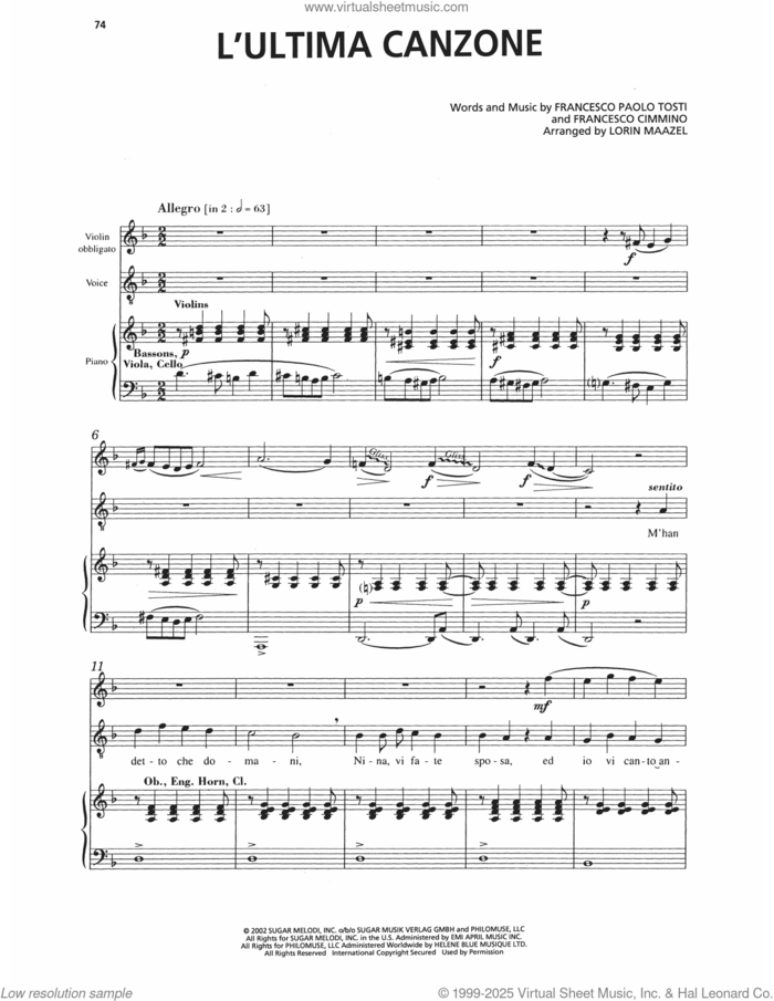 L'Ultima Canzone sheet music for voice, piano or guitar by Andrea Bocelli, Francesco Cimmino, Francesco Paolo Tosti and Lorin Maazel (arr.), classical score, intermediate skill level