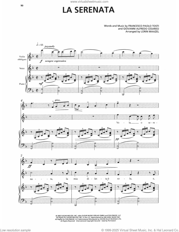 La Serenata sheet music for voice, piano or guitar by Andrea Bocelli, Francesco Paolo Tosti, Giovanni Alfredo Cesareo and Lorin Maazel (arr.), classical score, intermediate skill level