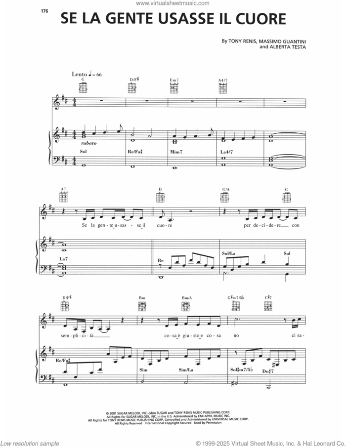 Se La Gente Usasse Il Cuore sheet music for voice, piano or guitar by Andrea Bocelli, Alberta Testa, Massimo Guantini and Tony Renis, classical score, intermediate skill level