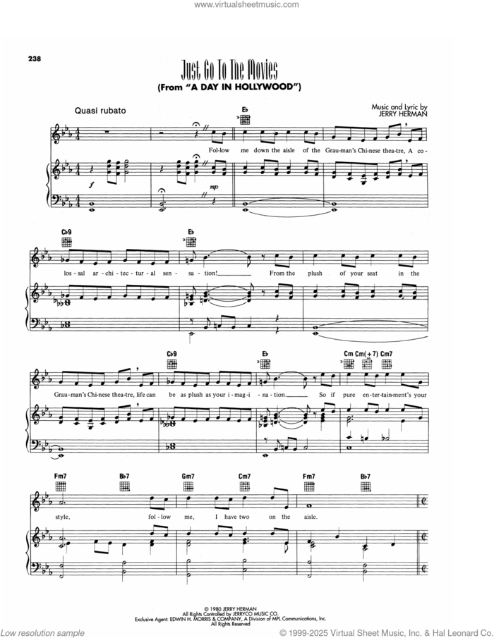 Just Go To The Movies (from A Day In Hollywood/A Night in The Ukraine) sheet music for voice, piano or guitar by Jerry Herman, intermediate skill level