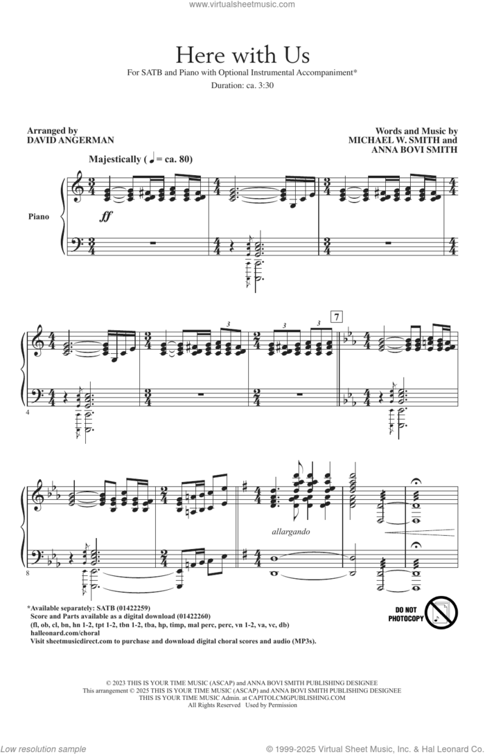 Here With Us (arr. David Angerman) sheet music for choir (SATB: soprano, alto, tenor, bass) by Michael W. Smith, David Angerman and Anna Bovi Smith, intermediate skill level