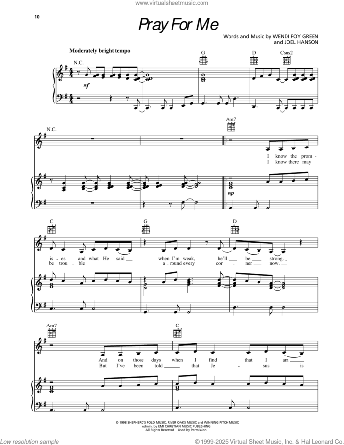 Pray For Me sheet music for voice, piano or guitar by Sierra, Joel Hanson and Wendi Foy Green, intermediate skill level