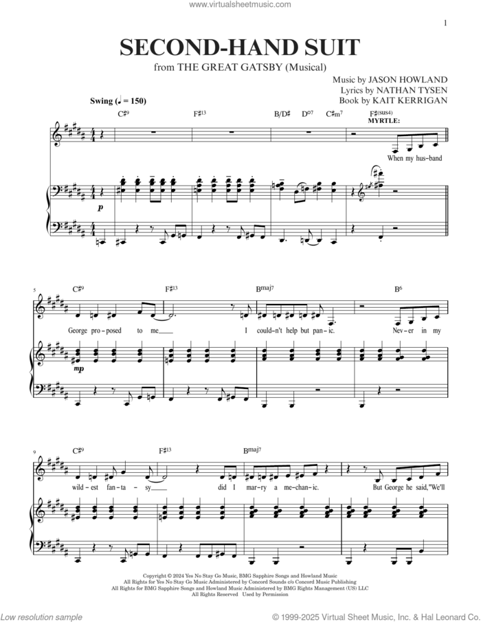 Second-Hand Suit (from The Great Gatsby) sheet music for voice and piano by Jason Howland, Jason Howland & Nathan Tysen, Kait Kerrigan and Nathan Tysen, intermediate skill level