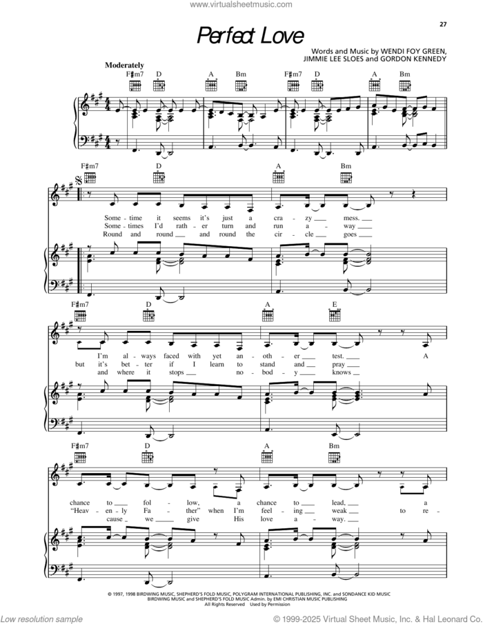 Perfect Love sheet music for voice, piano or guitar by Sierra, Gordon Kennedy, Jimmie Lee Sloes and Wendi Foy Green, intermediate skill level