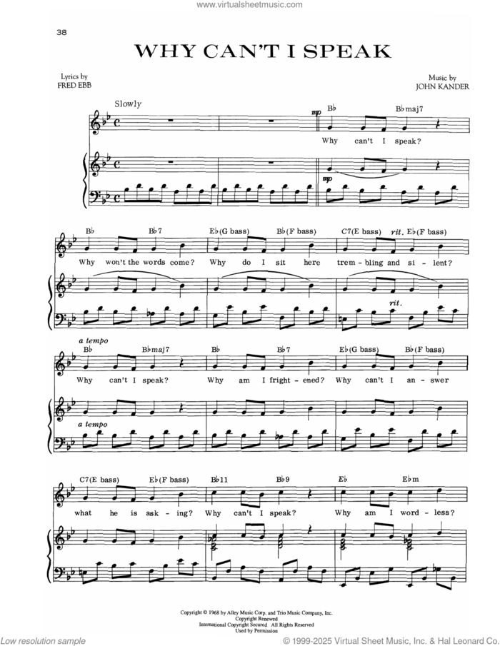 Why Can't I Speak (from Zorba) sheet music for voice and piano by John Kander, Fred Ebb and Kander & Ebb, intermediate skill level