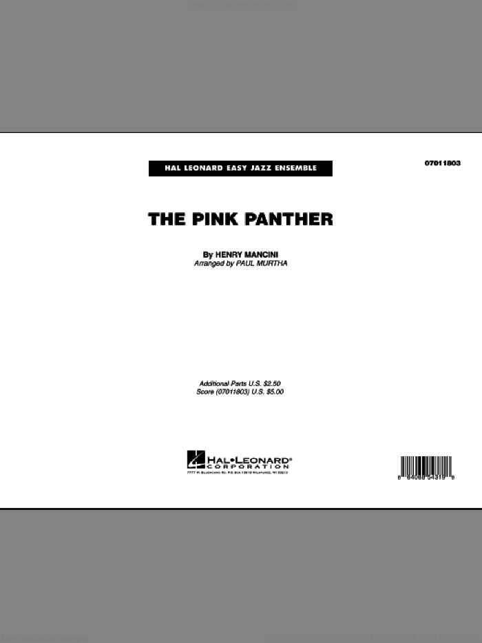 The Pink Panther (COMPLETE) sheet music for jazz band by Paul Murtha and Henry Mancini, intermediate skill level