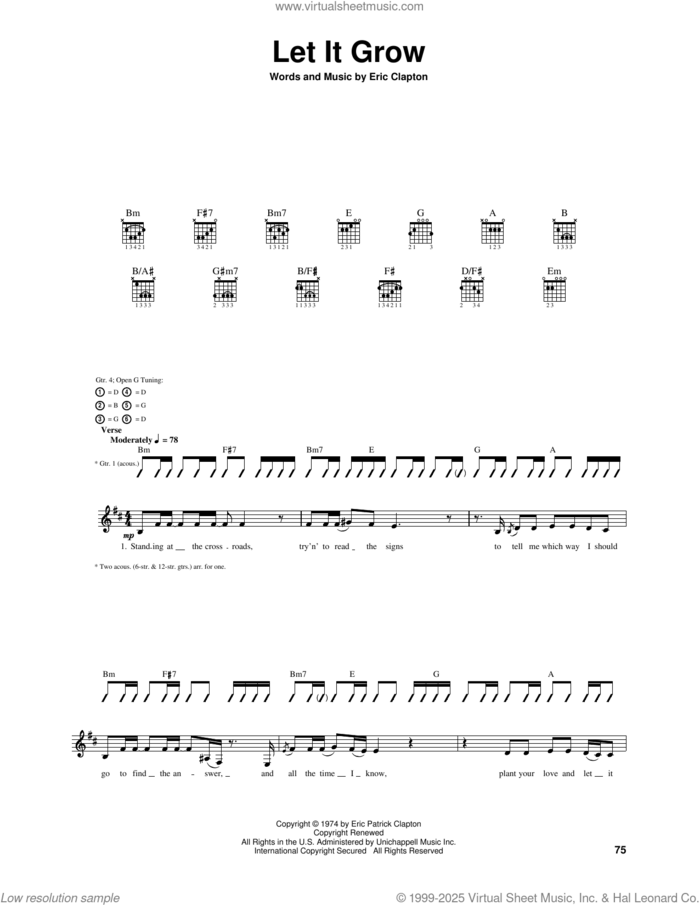 Let It Grow sheet music for guitar (tablature) by Eric Clapton, intermediate skill level