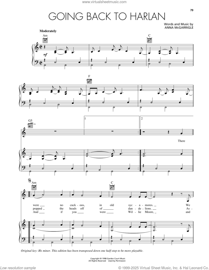 Going Back To Harlan sheet music for voice, piano or guitar by Emmylou Harris and Anna McGarrigle, intermediate skill level