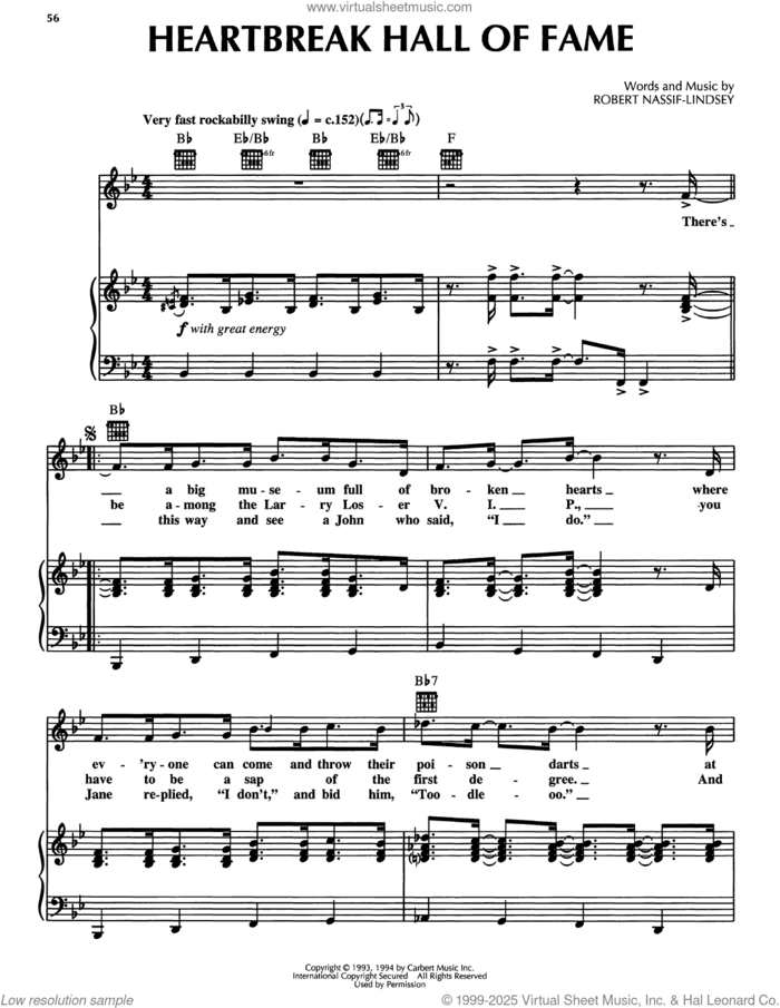 Heartbreak Hall Of Fame (from Honky Tonk Highway) sheet music for voice, piano or guitar by Robert Nassif-Lindsey and Robert Nassif, intermediate skill level