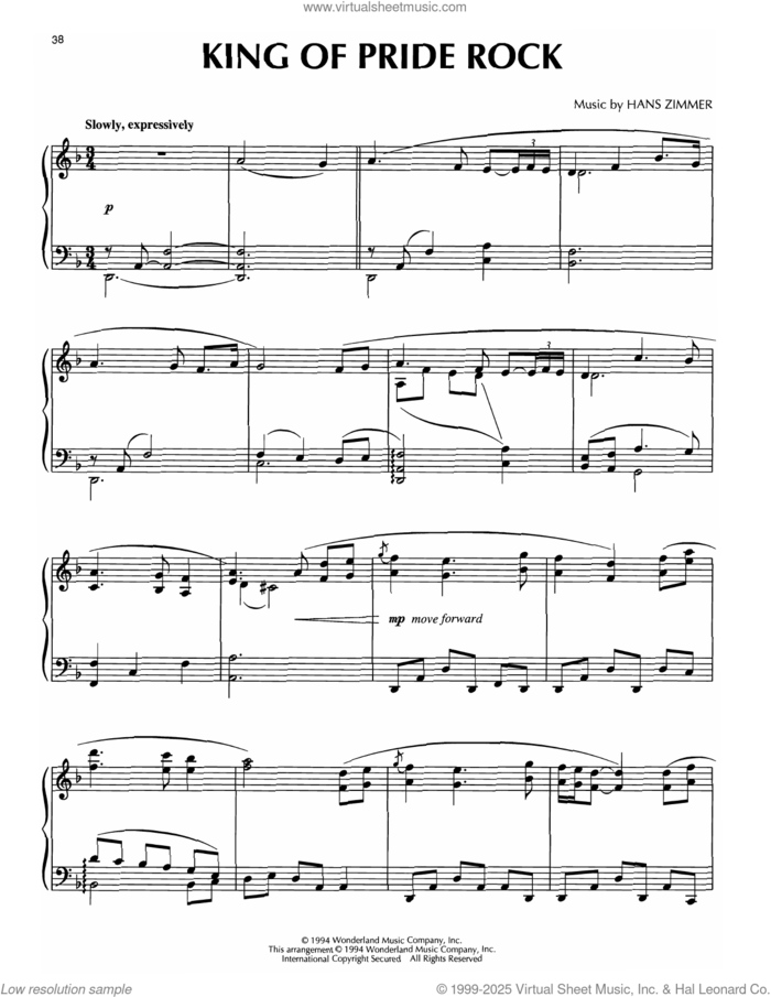 King Of Pride Rock (from The Lion King) sheet music for piano solo by Elton John, Hans Zimmer and Lebo M., intermediate skill level