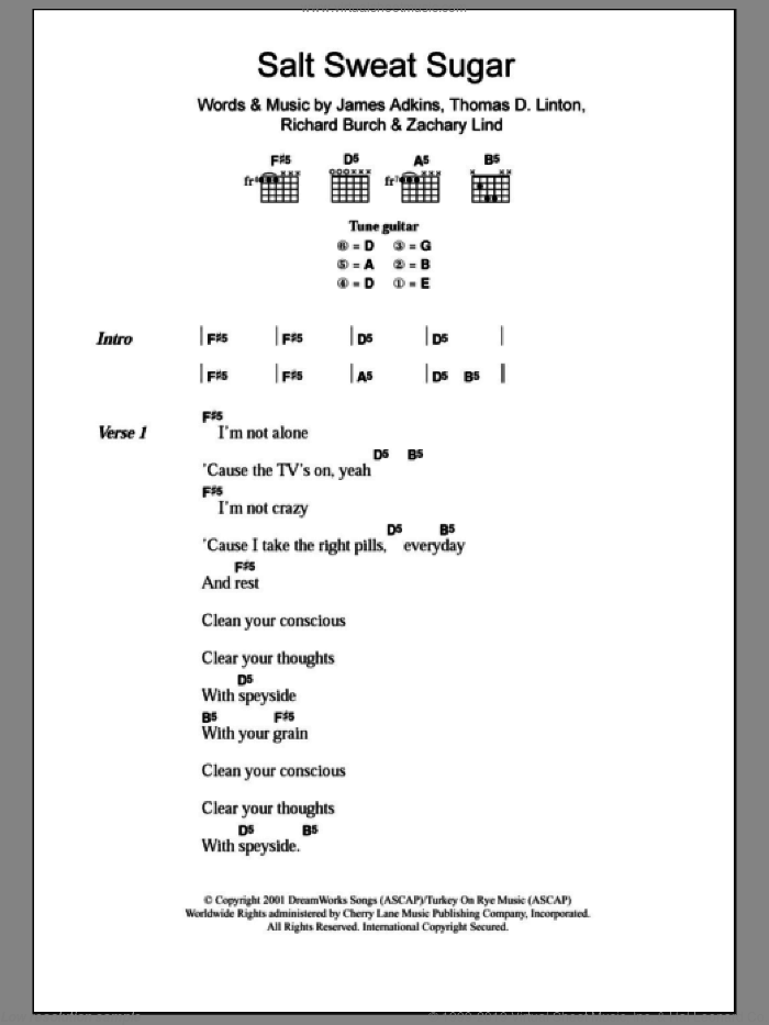 Salt Sweat Sugar sheet music for guitar (chords) by Jimmy Eat World, James Adkins, Richard Burch, Thomas D. Linton and Zachary Lind, intermediate skill level