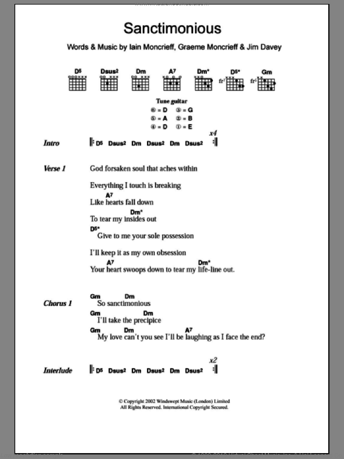 Sanctimonious sheet music for guitar (chords) by Halo, Graeme Moncrieff, Iain Moncrieff and Jim Davey, intermediate skill level