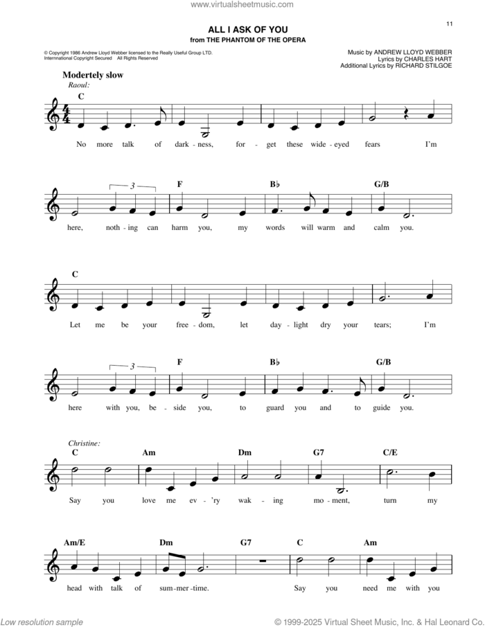 All I Ask Of You (from The Phantom Of The Opera) sheet music for voice and other instruments (fake book) by Andrew Lloyd Webber, Charles Hart and Richard Stilgoe, easy skill level