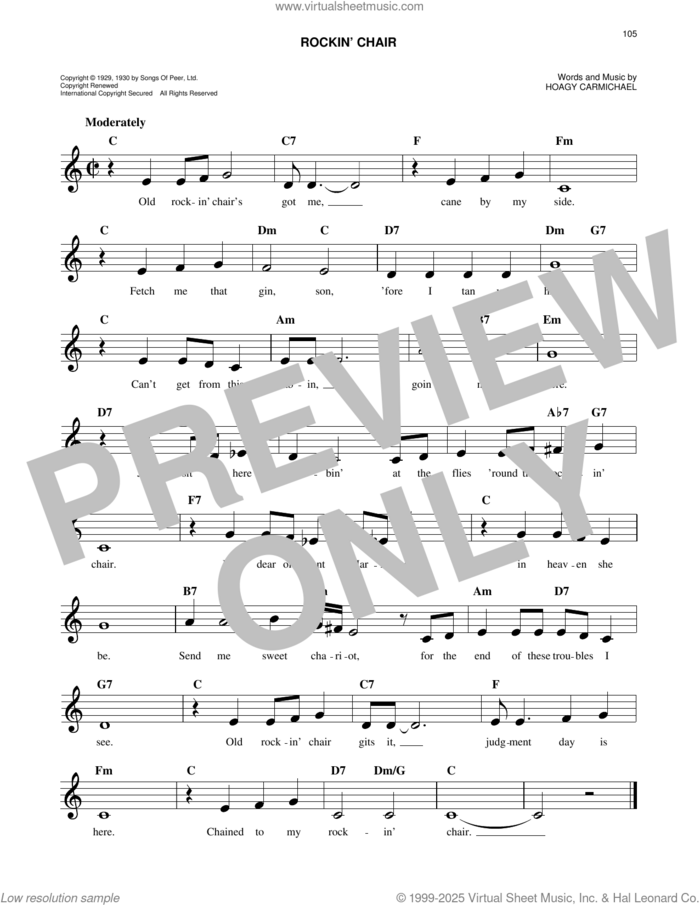 Rockin' Chair sheet music for voice and other instruments (fake book) by Hoagy Carmichael, easy skill level