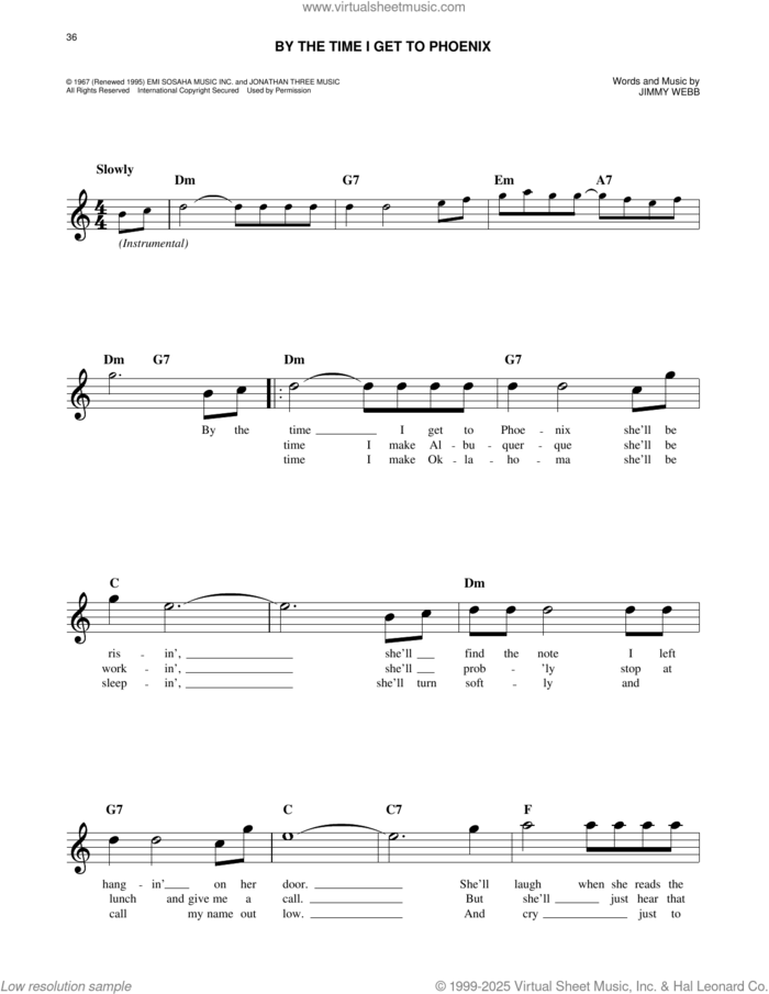 By The Time I Get To Phoenix sheet music for voice and other instruments (fake book) by Glen Campbell and Jimmy Webb, easy skill level