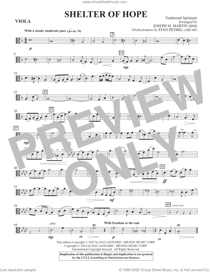 Shelter Of Hope sheet music for orchestra/band (viola) by Ira D. Sankey, Joseph M. Martin and Miscellaneous, intermediate skill level