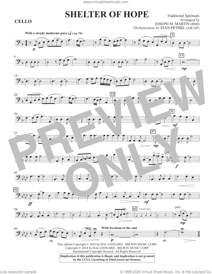 Shelter Of Hope sheet music for orchestra/band (cello) by Ira D. Sankey, Joseph M. Martin and Miscellaneous, intermediate skill level