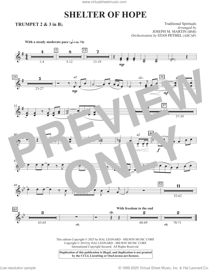 Shelter Of Hope sheet music for orchestra/band (trumpet 2 and 3) by Ira D. Sankey, Joseph M. Martin and Miscellaneous, intermediate skill level