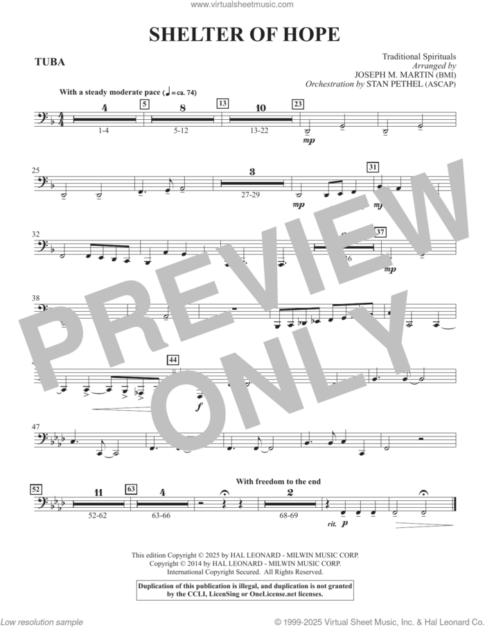 Shelter Of Hope sheet music for orchestra/band (tuba) by Ira D. Sankey, Joseph M. Martin and Miscellaneous, intermediate skill level