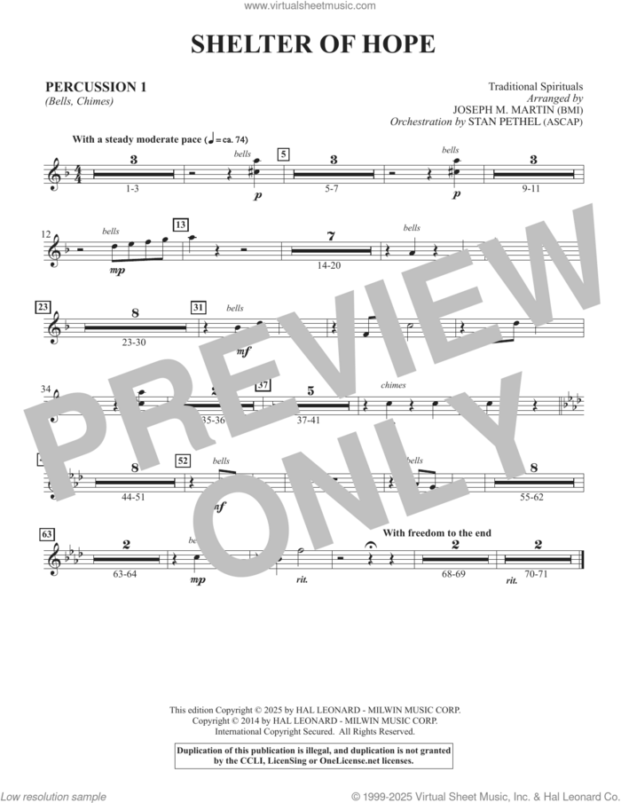 Shelter Of Hope sheet music for orchestra/band (percussion 1) by Ira D. Sankey, Joseph M. Martin and Miscellaneous, intermediate skill level