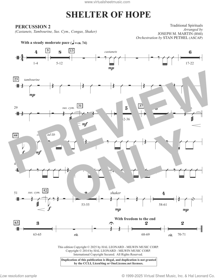 Shelter Of Hope sheet music for orchestra/band (percussion 2) by Ira D. Sankey, Joseph M. Martin and Miscellaneous, intermediate skill level