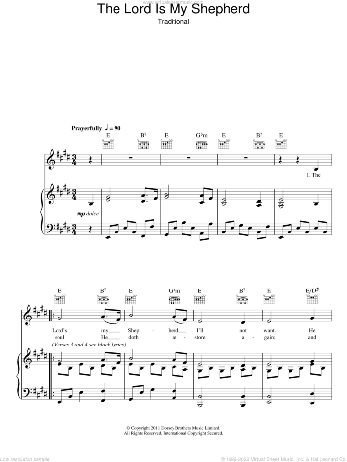The Lord Is My Shepherd sheet music for voice, piano or guitar, intermediate skill level