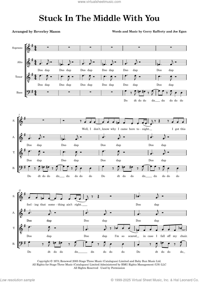 Stuck In The Middle With You (arr. Beverley Mason) sheet music for choir by Gerry Rafferty, Beverley Mason and Joe Egan, intermediate skill level