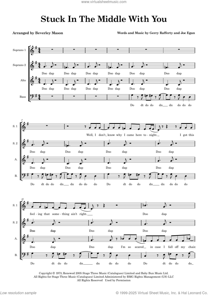 Stuck In The Middle With You (arr. Beverley Mason) sheet music for choir by Gerry Rafferty, Beverley Mason and Joe Egan, intermediate skill level