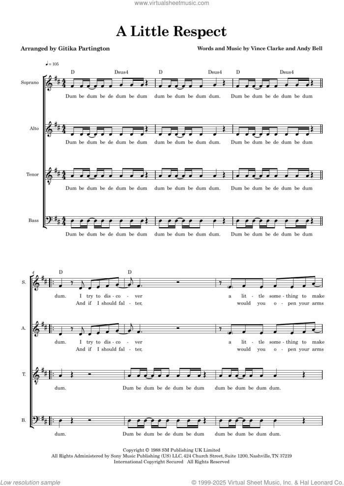 A Little Respect (arr. Gitika Partington) sheet music for choir (SATB: soprano, alto, tenor, bass) by Erasure, Gitika Partington, Andy Bell and Vince Clarke, intermediate skill level