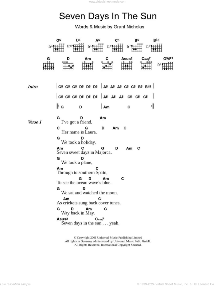 Seven Days In The Sun sheet music for guitar (chords) by Feeder and Grant Nicholas, intermediate skill level