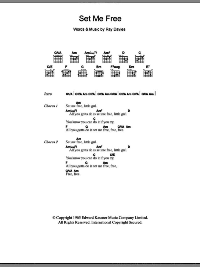 Set Me Free sheet music for guitar (chords) by The Kinks and Ray Davies, intermediate skill level