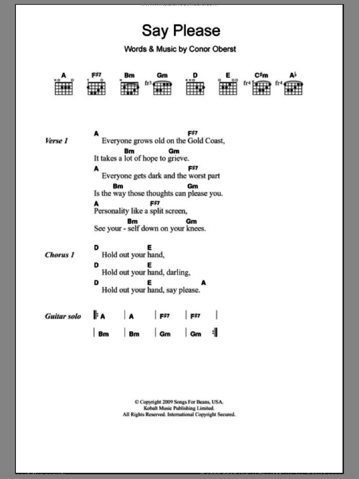 Say Please sheet music for guitar (chords) by Monsters Of Folk and Conor Oberst, intermediate skill level