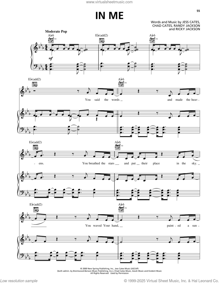 In Me sheet music for voice, piano or guitar by Rebecca St. James, Chad Cates, Jess Cates, Randy Jackson and Ricky Jackson, intermediate skill level