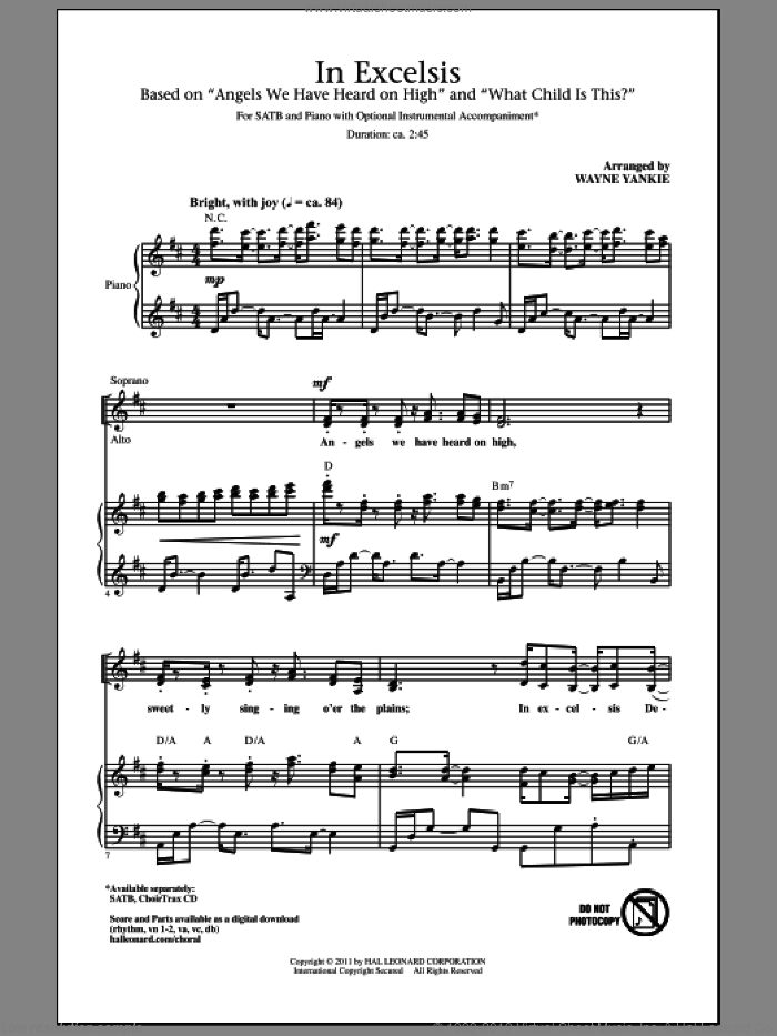 In Excelsis sheet music for choir (SATB: soprano, alto, tenor, bass) by Wayne Yankie and Miscellaneous, intermediate skill level