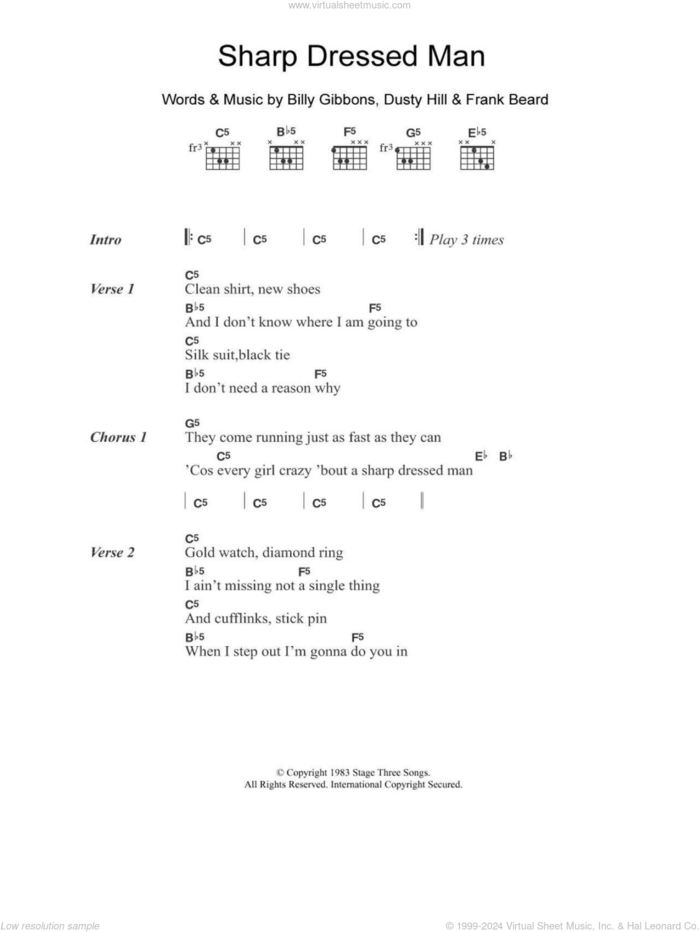 Sharp Dressed Man sheet music for guitar (chords) by ZZ Top, Billy Gibbons, Dusty Hill and Frank Beard, intermediate skill level