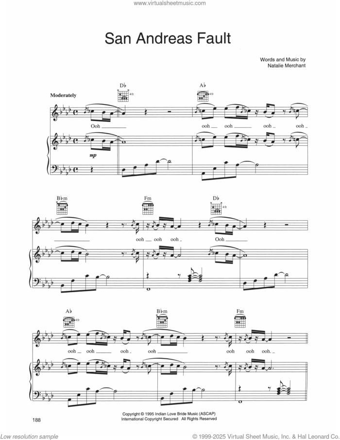 San Andreas Fault sheet music for voice, piano or guitar by Natalie Merchant, intermediate skill level