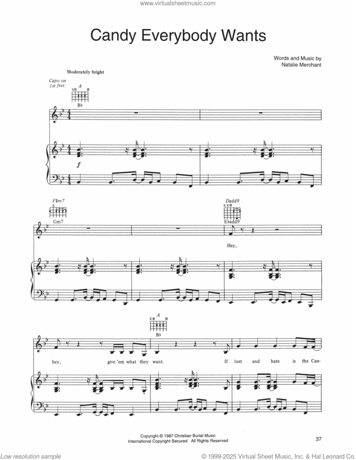 Candy Everybody Wants sheet music for voice, piano or guitar by 10,000 Maniacs and Natalie Merchant, intermediate skill level