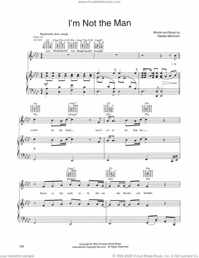 I'm Not The Man sheet music for voice, piano or guitar by 10,000 Maniacs and Natalie Merchant, intermediate skill level